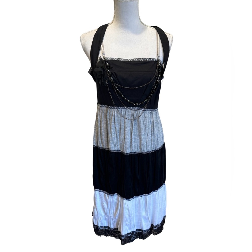NWT Bai Amour Doublelayer Black, White, and Grey Sleeveless Dress. Small